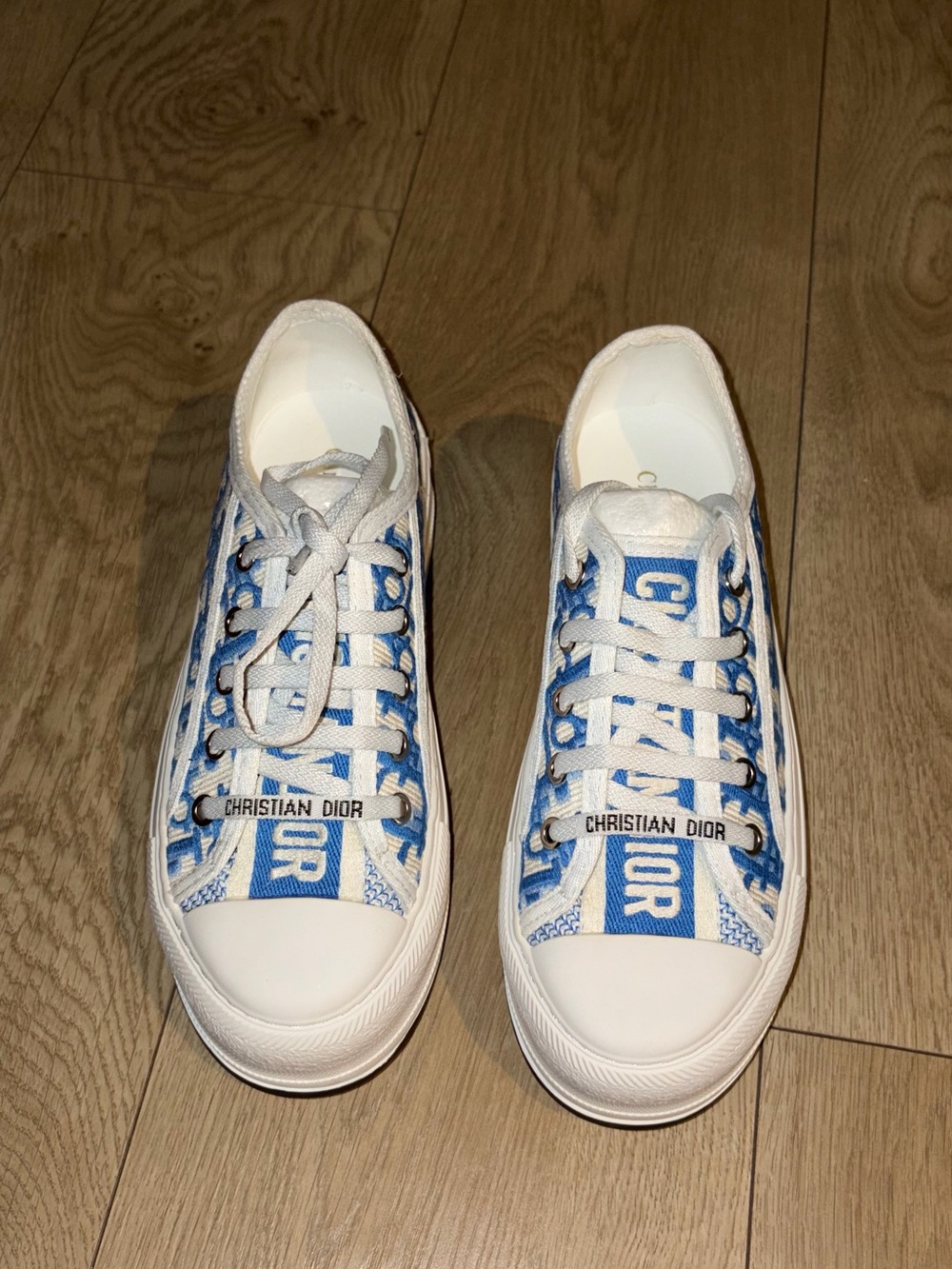 Dior Kids White and Blue Logo Low-Top Sneakers
